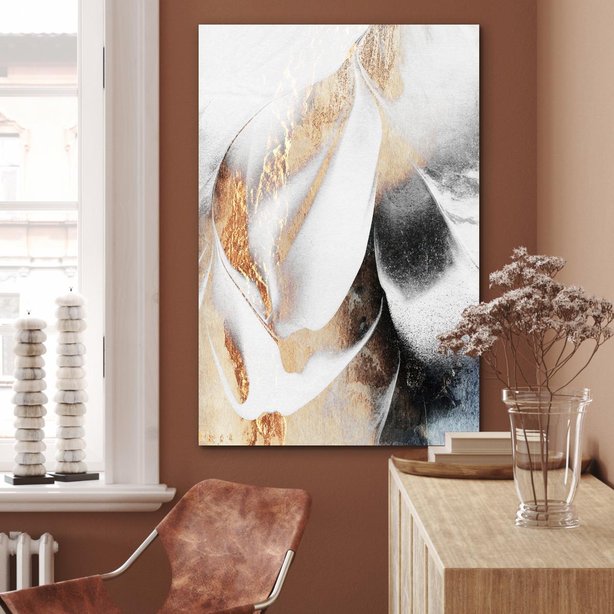 METALLBILD Luxus - Abstrakt - Gold - Weiß 80x120 cm - Goldfarben, Metall (80/120cm) - MuchoWow