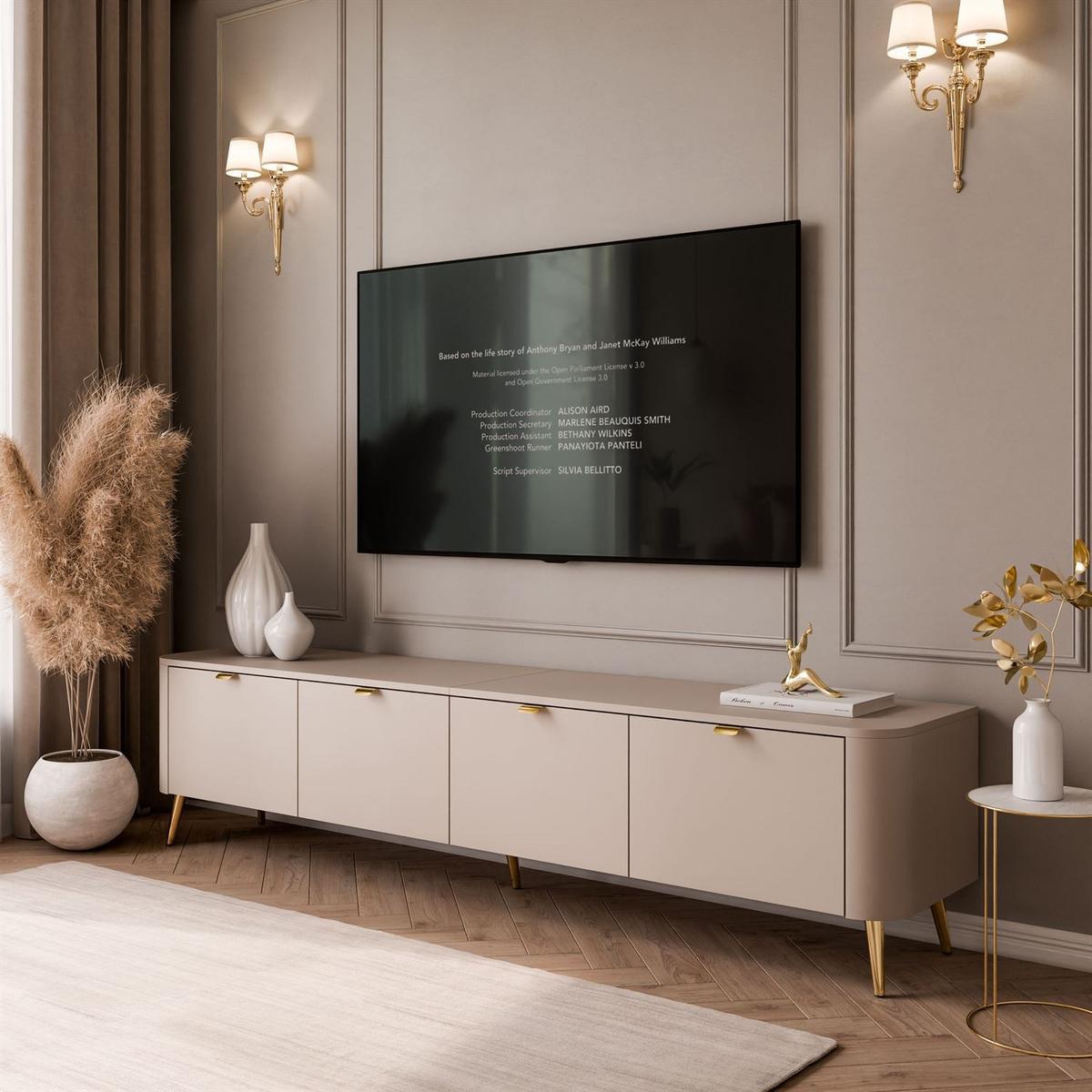 TV-SCHRANK CELESTE 200 cm mit Beleuchtung an den Gold Chrom Füßen - Kaschmir, Holzwerkstoff (200/46.5/40cm) - Lookway
