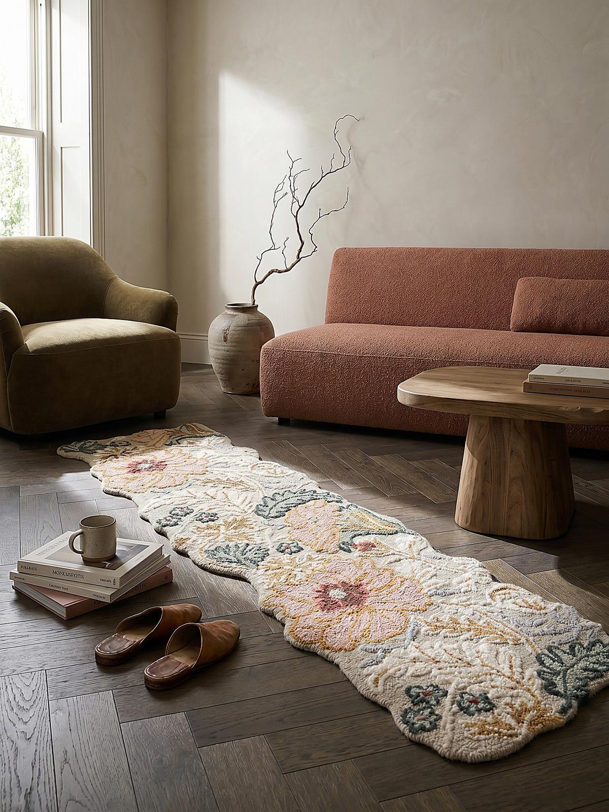 WOLLTEPPICH CHAR, floral, Hellrosa, 60 x 230 cm - Rosa, Textil (230/60cm) - KADIMA DESIGN