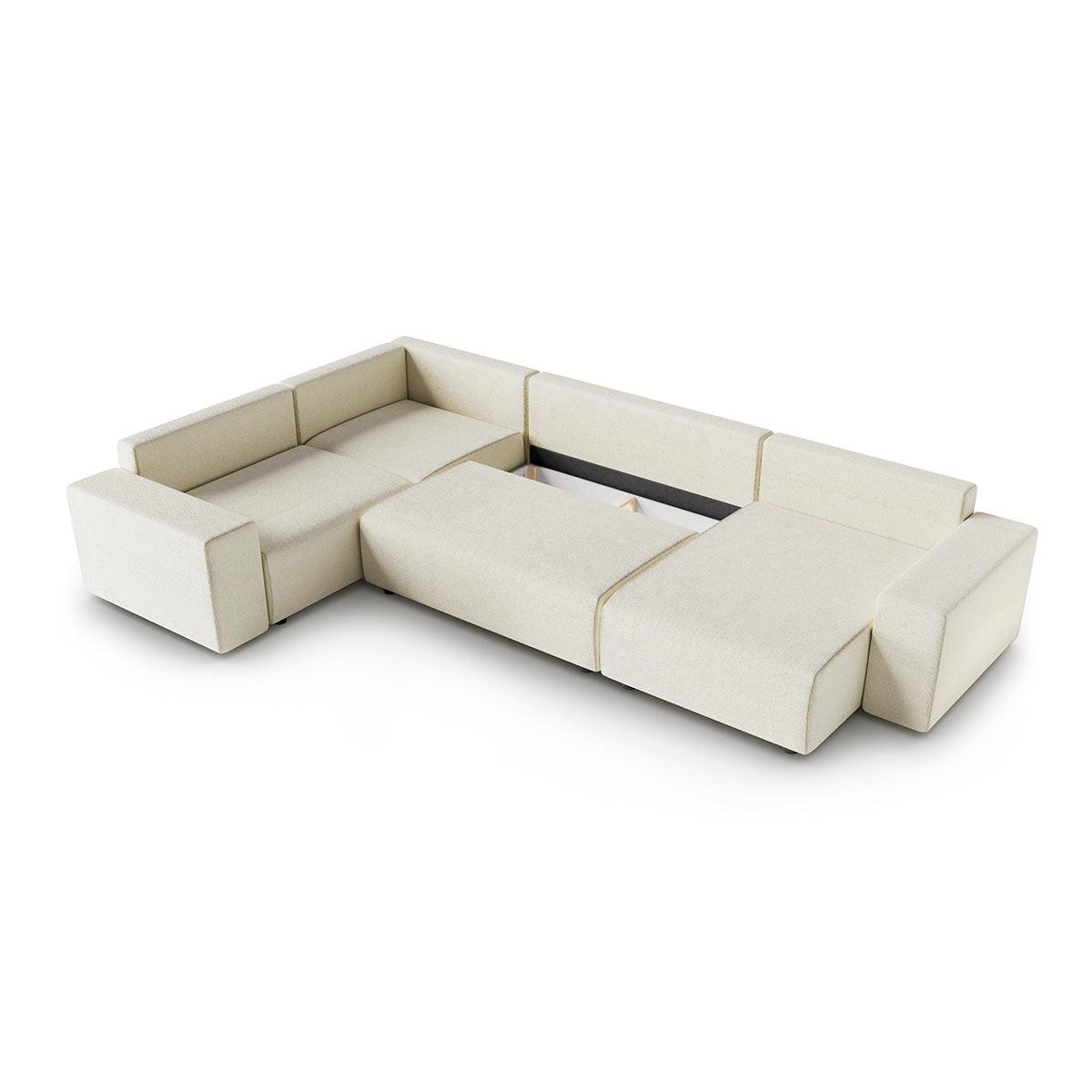 PANORAMASOFA Lorenzo 5 Sitzplätze Gebrochenes Weiß - Weiß, Holz (378/85/236cm) - Petits-meubles