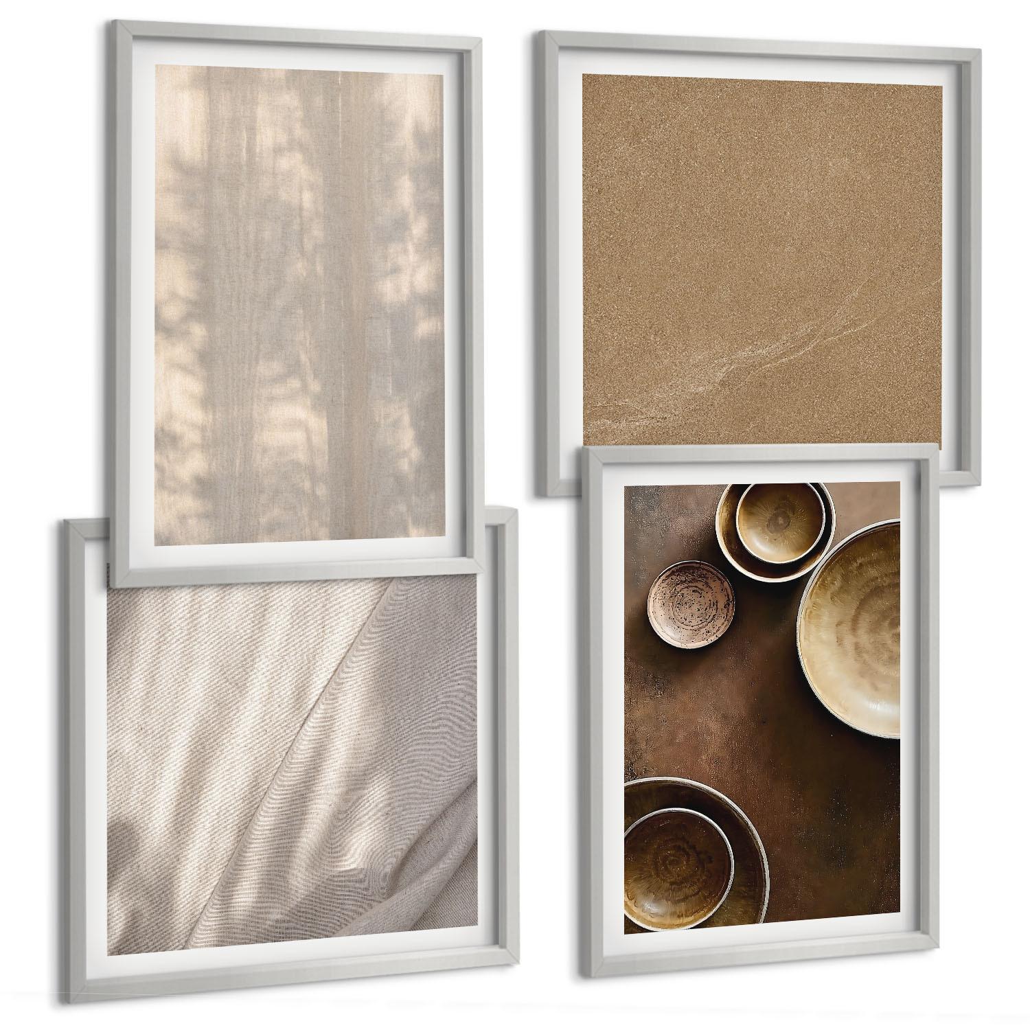 BILDER SET 4er Set - 50x50 cm & 40x60 cm Silberner Rahmen - Strukturen, Texturen, Minimalismus - Silberfarben, Kunststoff (50/50cm) - TULUP