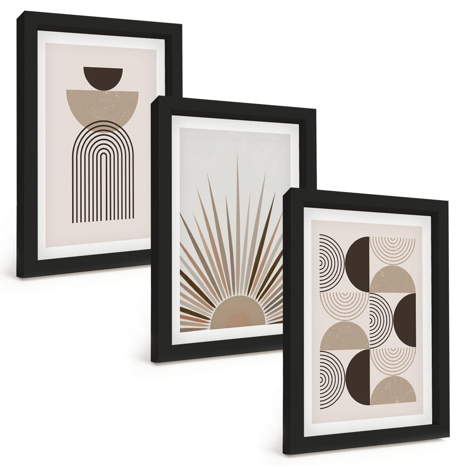 BILDER SET 3er Set - 20x30 cm Schwarzer Rahmen - Abstrakte Formen beige braun - Schwarz, Kunststoff (20/30cm) - TULUP