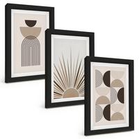BILDER SET 3er Set - 20x30 cm Schwarzer Rahmen - Abstrakte Formen beige braun - Schwarz, Kunststoff (20/30cm) - TULUP