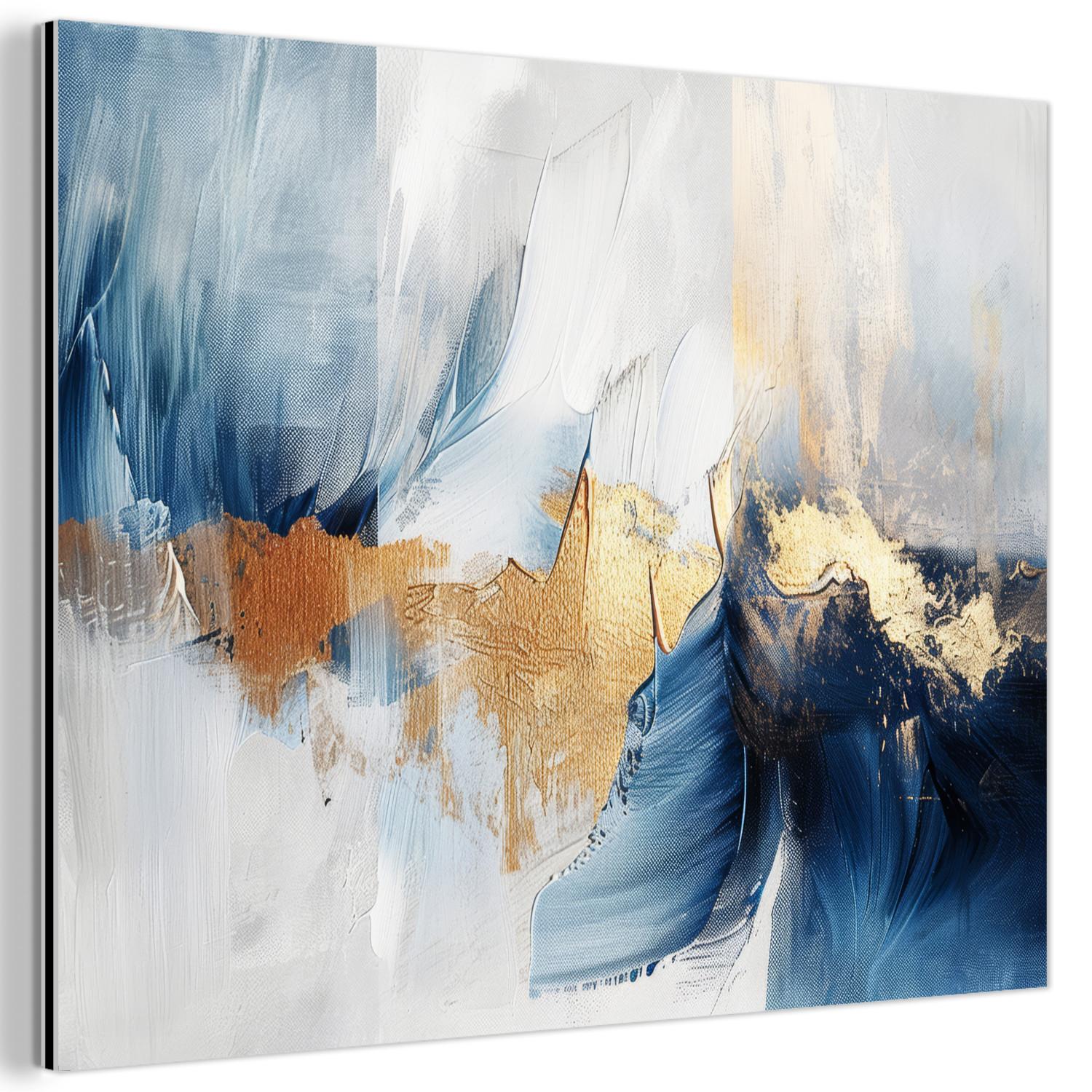 METALLBILD Gold - Blau - Aquarell - Kunst - Modern 80x60 cm - Hellblau, Metall (80/60cm) - MuchoWow