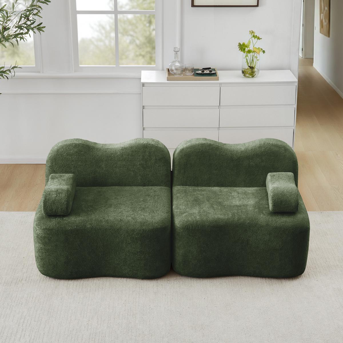 2-SITZER SOFA Modulares Boneless Samt Wellenform - Grün, Textil (192/70/98cm) - Urban Meuble