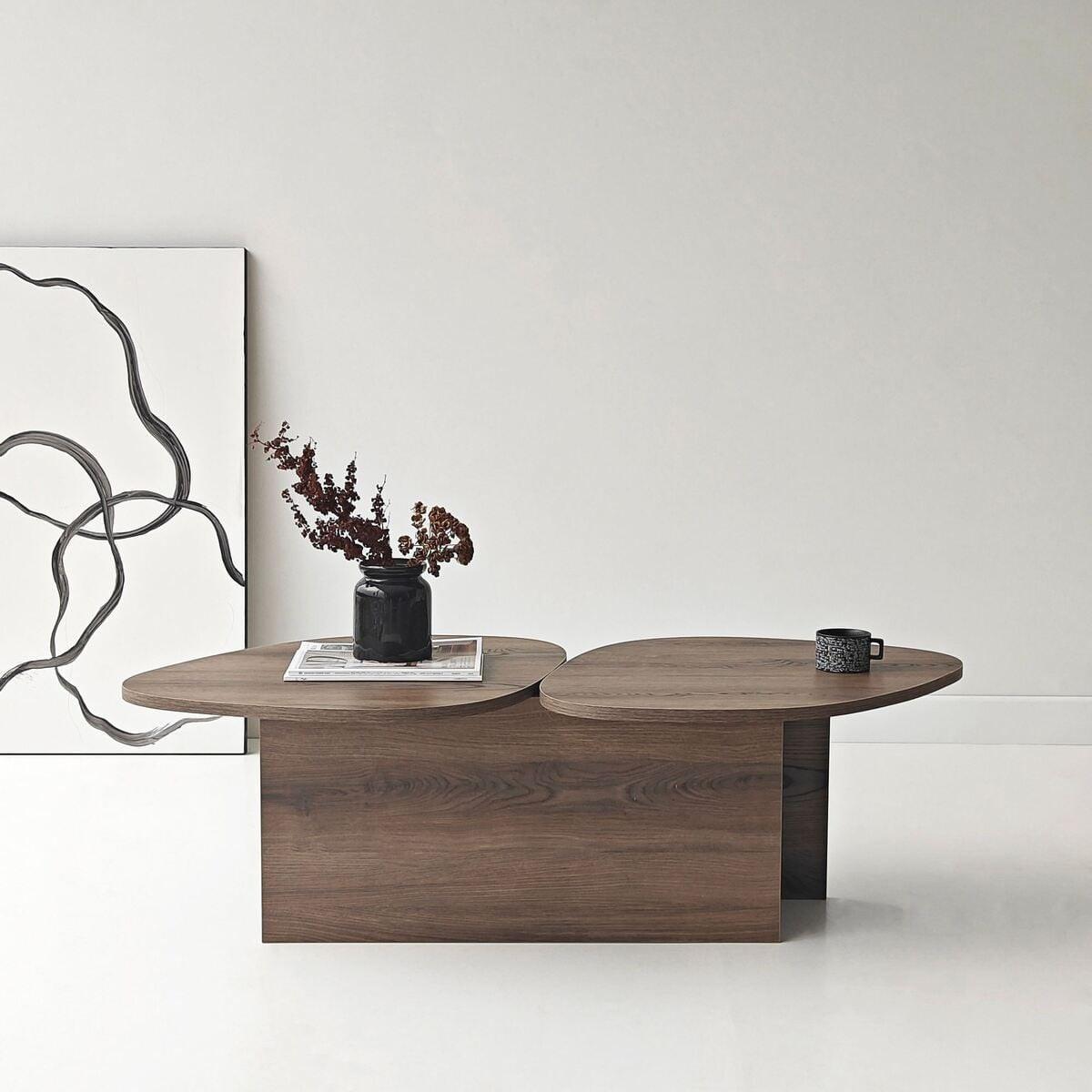 COUCHTISCH mit doppelter Platte in organischer Form 125/60/38 cm - Naturfarben, Holzwerkstoff (10/60/38cm) - Calicosy
