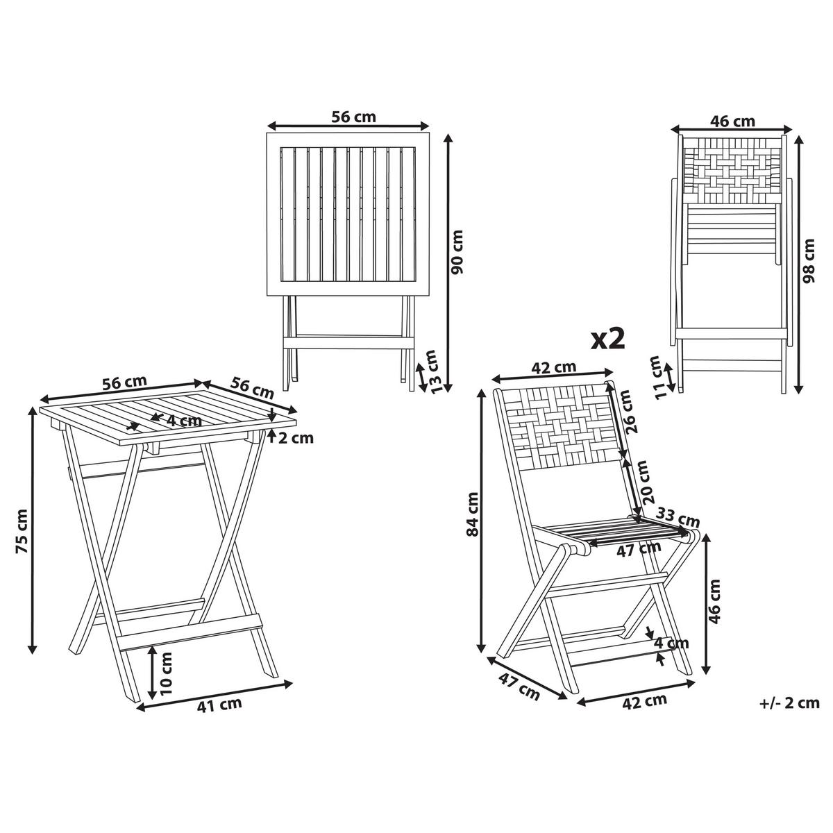 BISTRO-SET Akazienholz Braun/Schwarz Coniolo - Braun, Holz - Beliani