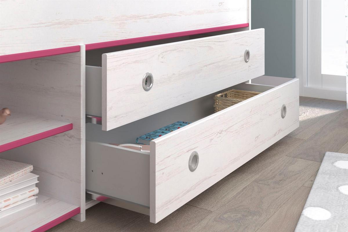 KINDERZIMMER SET Parisot Smoozy 4-tlg. Holzdekor Kiefer Weiß/Pink - Pink/Weiß, Kunststoff (100/1/200cm) - 58aufmkessel