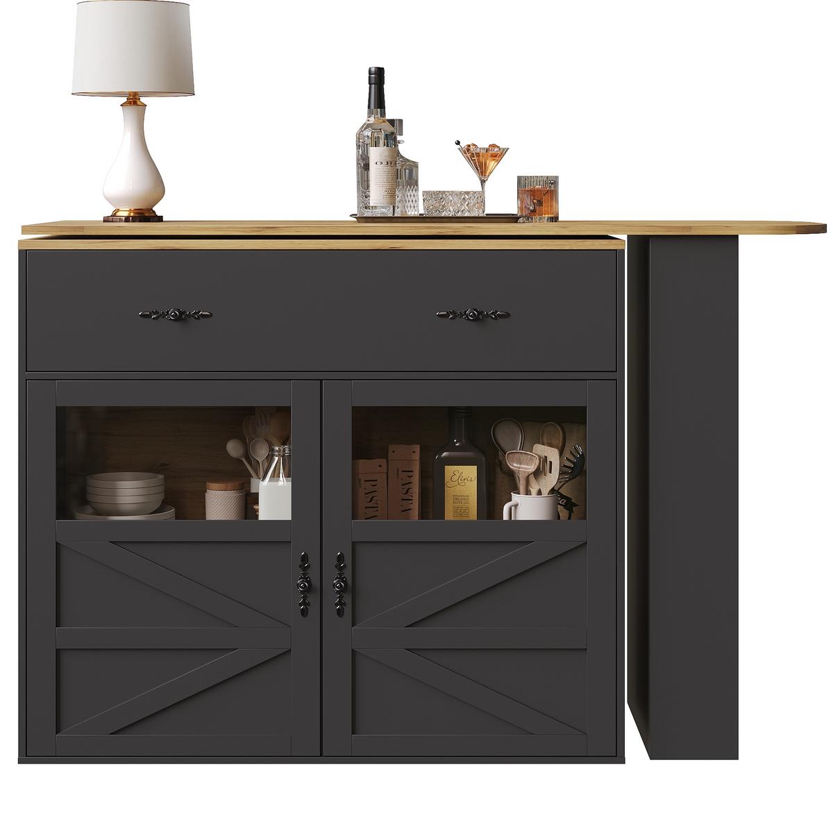 BARTISCH ausziehbarer mit Stauraum Schwarz - Schwarz, Holzwerkstoff (204/39/104cm) - Urban Meuble