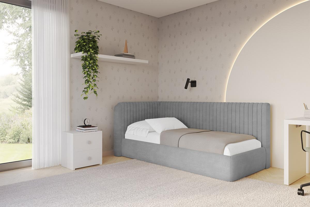 EINZELLBETT Jugendbett mit Bettkasten, Rechts - AURY 100x200 Grau - Silberfarben, Holzwerkstoff/Textil (100/200cm) - ALTDECOR