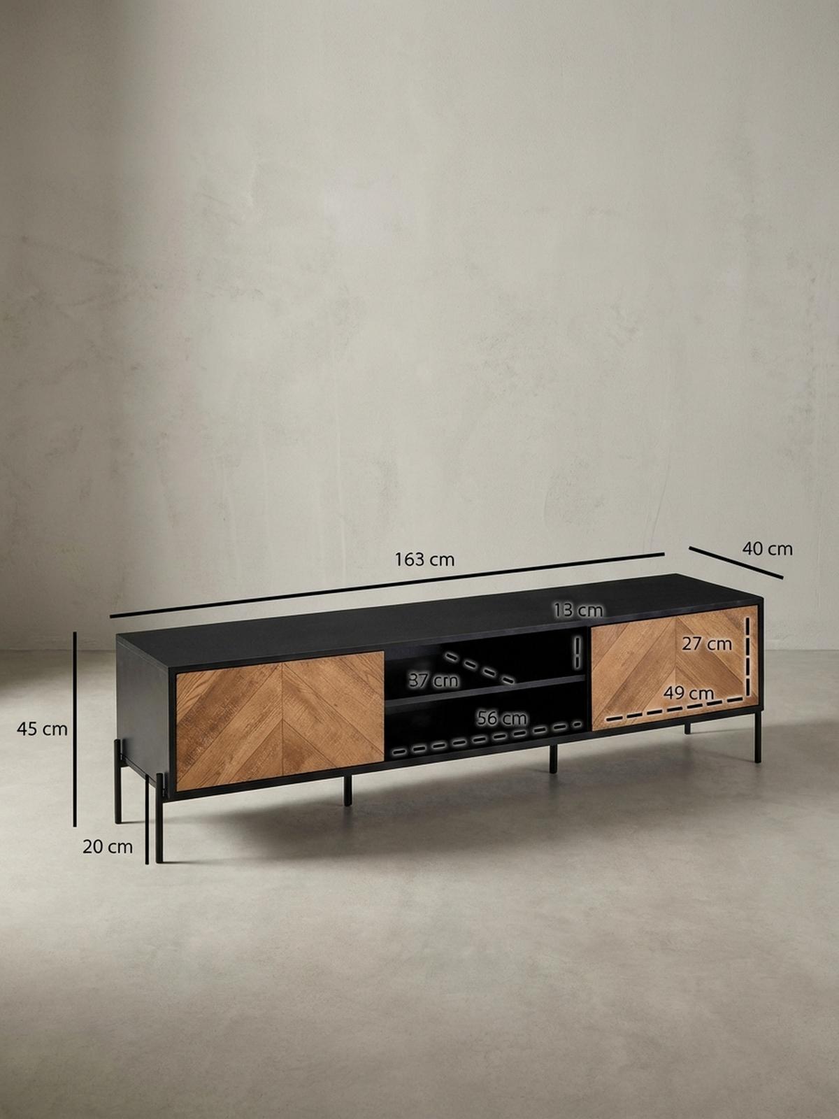 LOWBOARD Schwarz Eiche-Dekor Modern Stil 163x45x40 cm mit zwei Türen - Schwarz, Holzwerkstoff/Metall (163/45/40cm) - KADIMA DESIGN