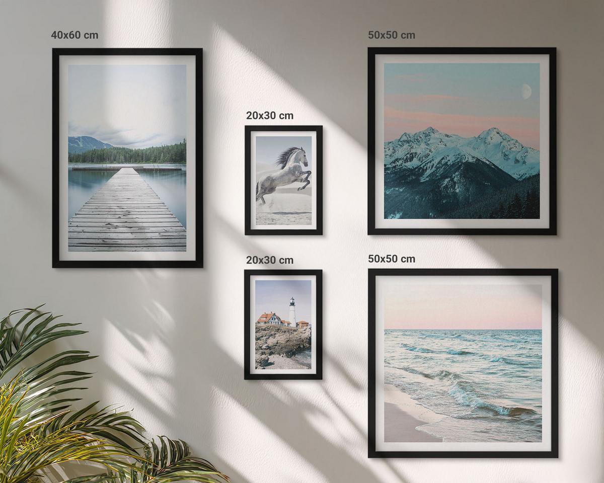 BILDER SET 5er Set - 50x50 cm & 20x30 cm & 40x60 cm Schwarzer Rahmen - Landschaften europäischer Städte - Schwarz, Kunststoff (40/60cm) - TULUP