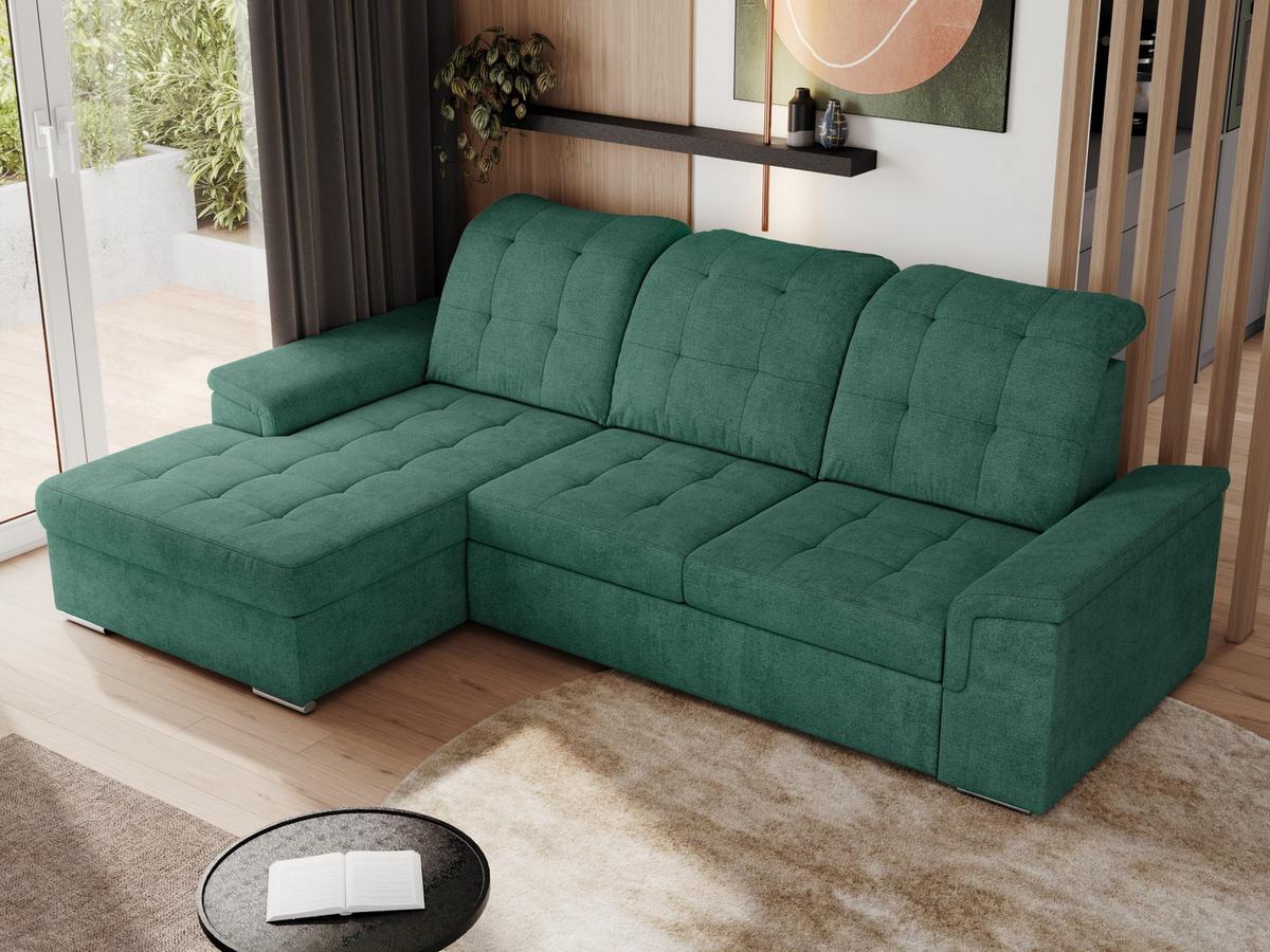 ECKSOFA MADRITO L - Grün Struktur - Links - Silberfarben/Grün, Textil/Metall (160/256cm)