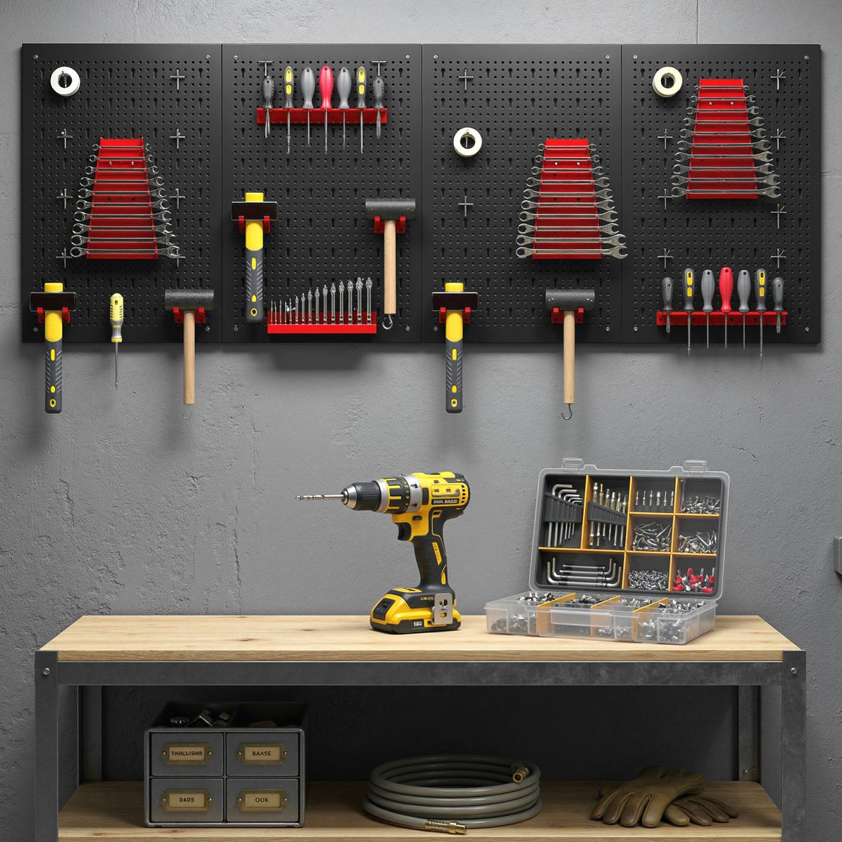 WERKZEUGWAND 38er Set Stahl Schwarz Rot - Schwarz, Metall (40/2/60cm) - HOMCOM