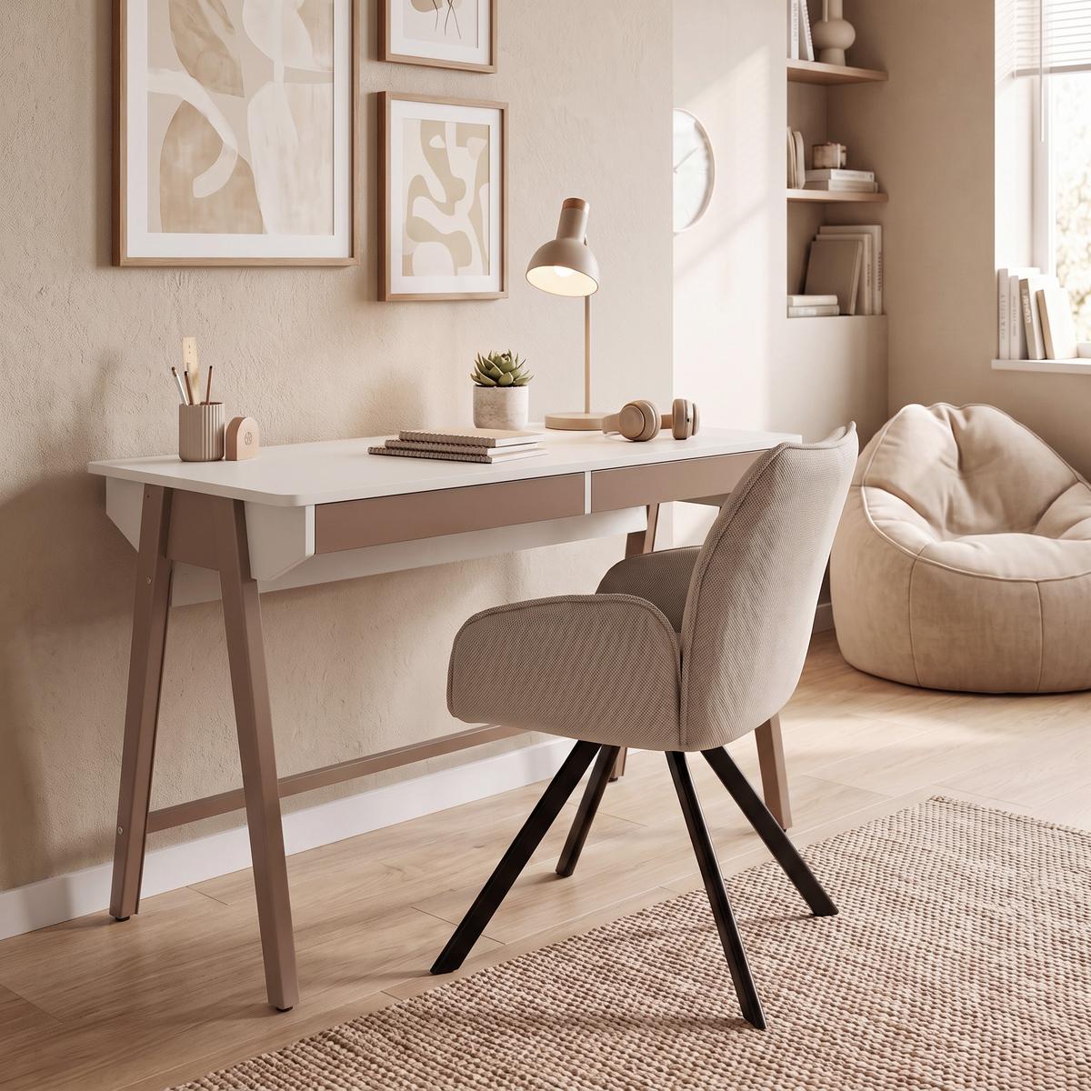 SCHREIBTISCH Boreo mit Schubladen und braunen Metallbeinen, 120 cm, Kaschmir+Hellbraun - Kaschmir/Hellbraun, Metall (55/120/74cm) - Beautysofa