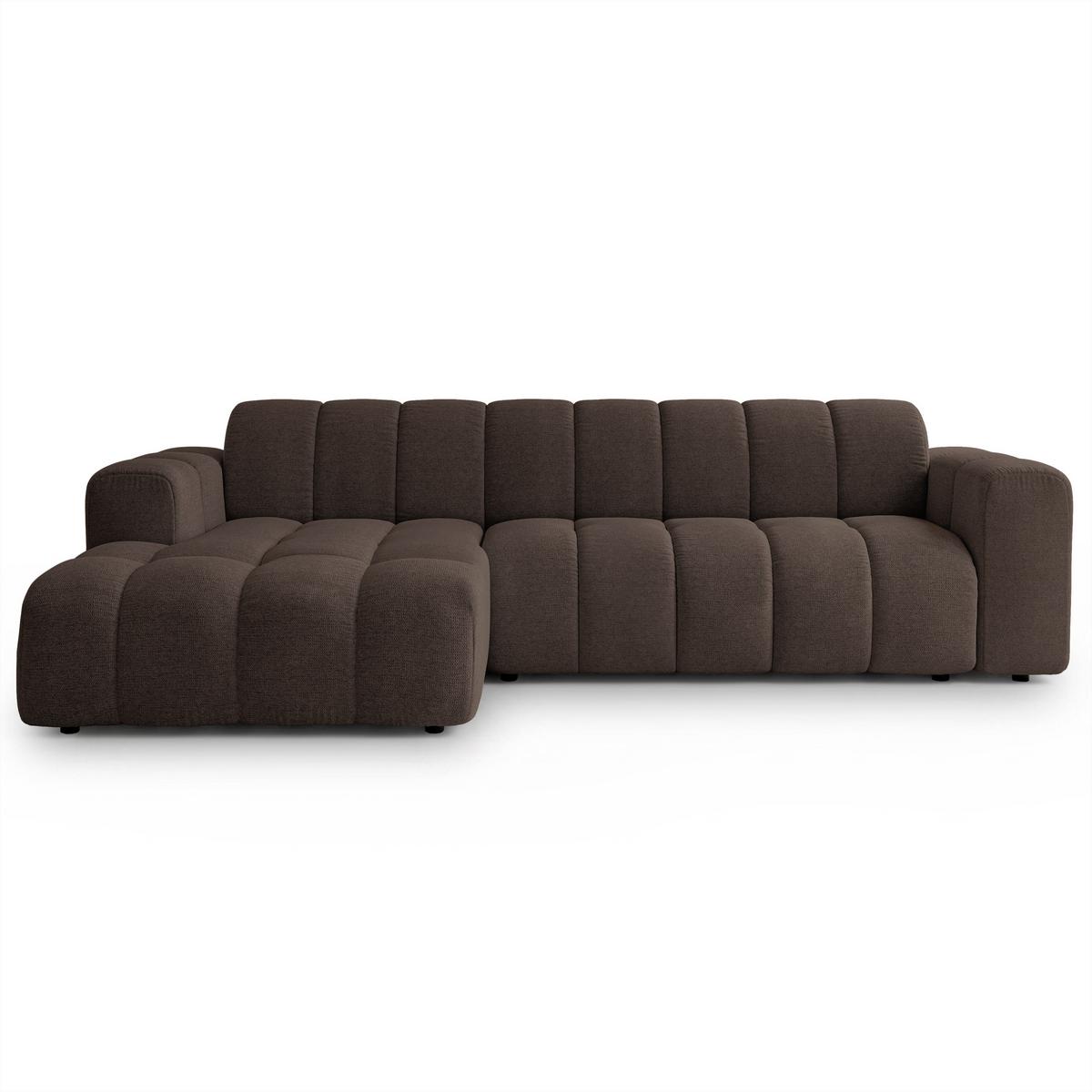 ECKSOFA SETIA Braun Strukturstoff mit Schlaffunktion - Braun, Holz (304/165cm) - MASSENO