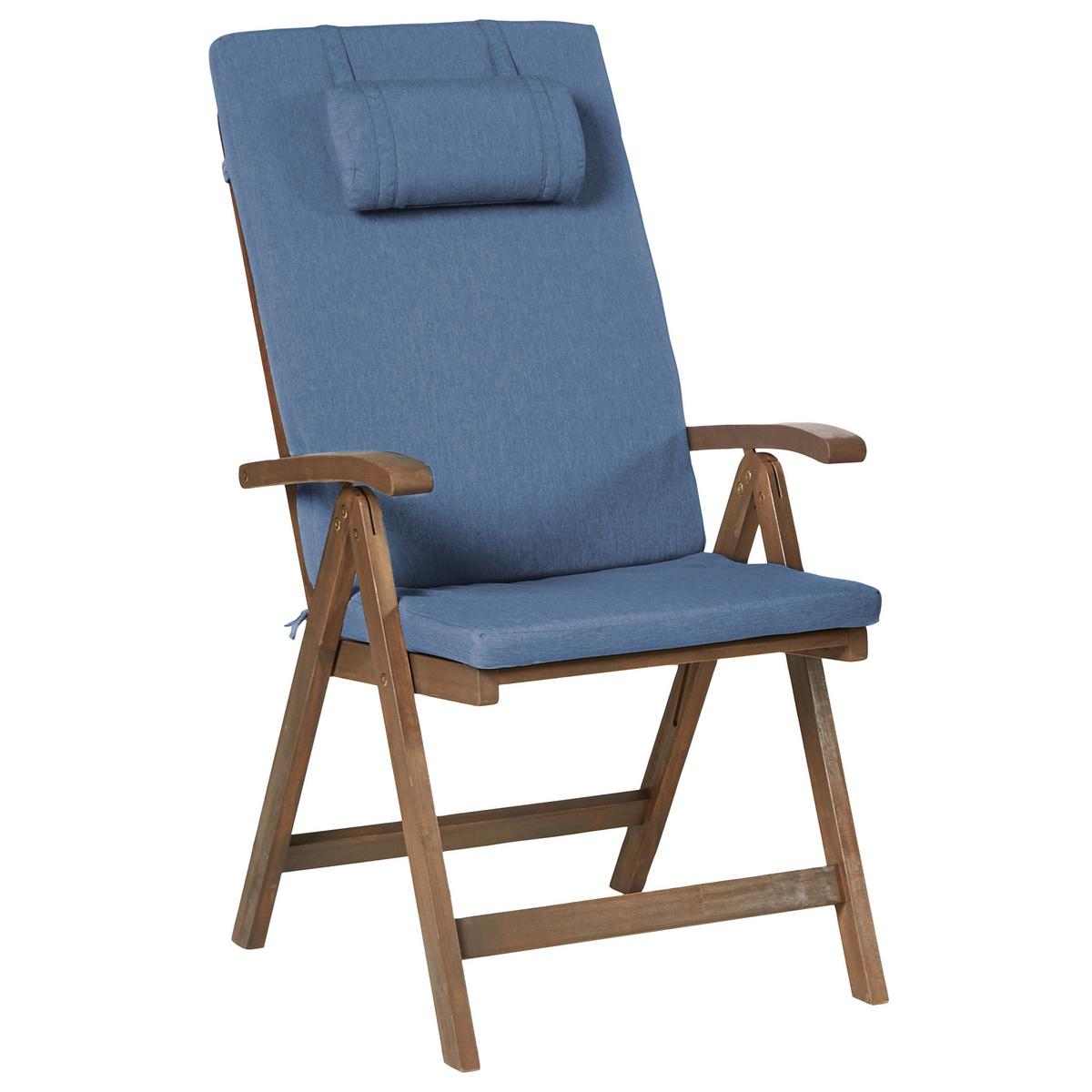 STUHL 6er-Set und Sitzkissen Akazienholz Blau Amatea Premium - Dunkelbraun, Holz (54/105/69cm) - Beliani