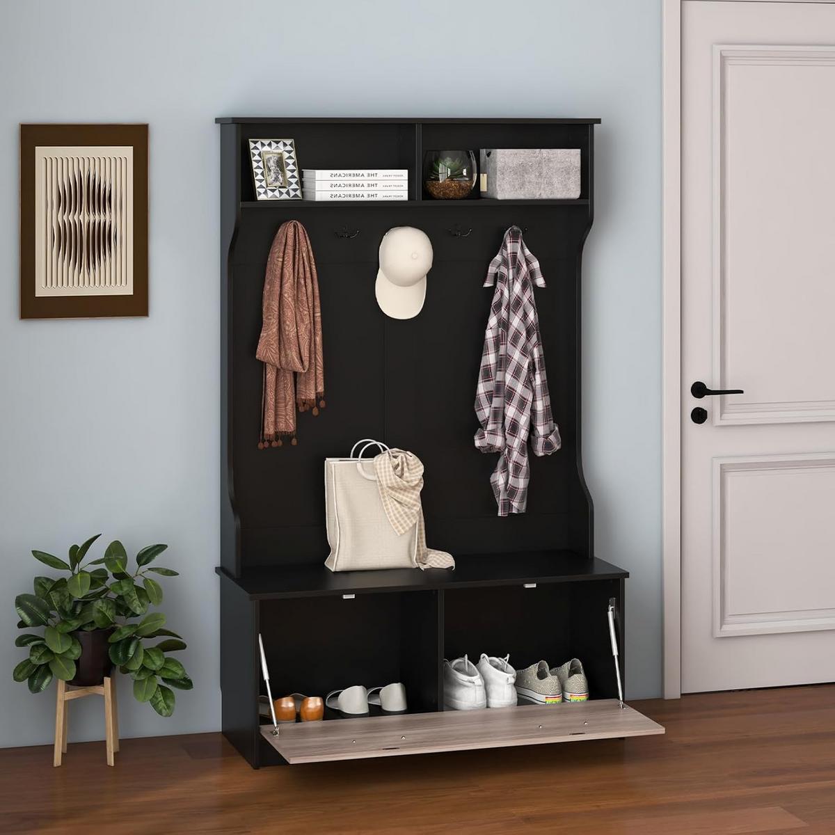 GARDEROBENSTÄNDER 160cm Schwarz - Schwarz, Holz (100/160/40cm) - COSTWAY