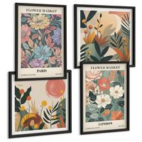 BILDER SET 4er Set - 50x50 cm & 40x60 cm Schwarzer Rahmen - Blumenposter Paris London - Schwarz, Kunststoff (50/50cm) - TULUP