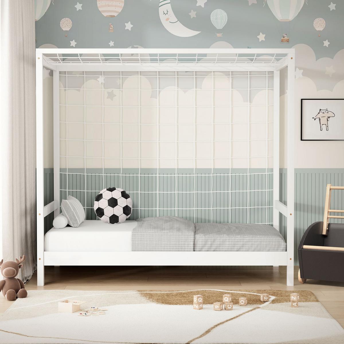 KINDERBETT Fußballtor 80x160 cm Weiß - Weiß, Holz (80/160cm) - ML-DESIGN