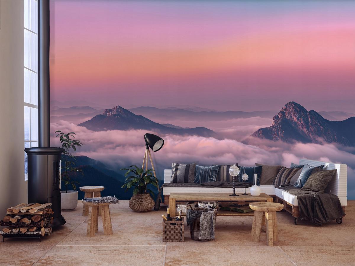 FOTOTAPETE Gebirge Himmel Rosa 250x175 cm - Multicolor, Papier (250/175cm) - Wallarena