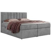 BOXBETT INERO 200/200 - Hellgrau Velvet - Topper Visco - H3 - Hellgrau/Schwarz, Kunststoff/Textil (200/200cm) - MKS