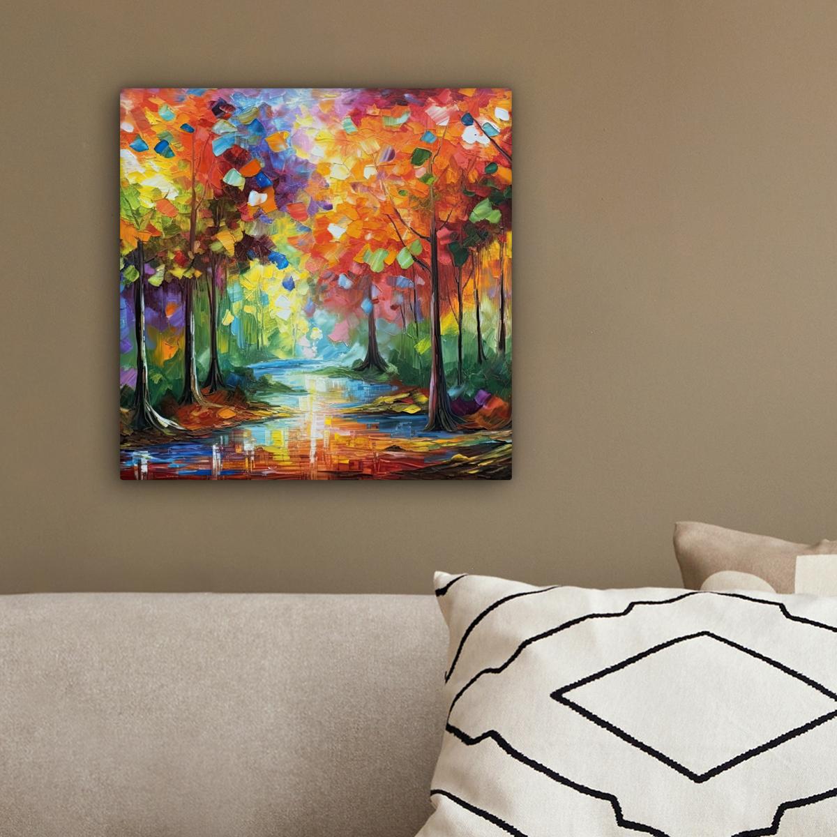 LEINWANDBILD Landschaft - Wald - Farben - Natur Deko Wohnzimmer 20x20 cm - Multicolor, Textil (20/20cm) - MuchoWow