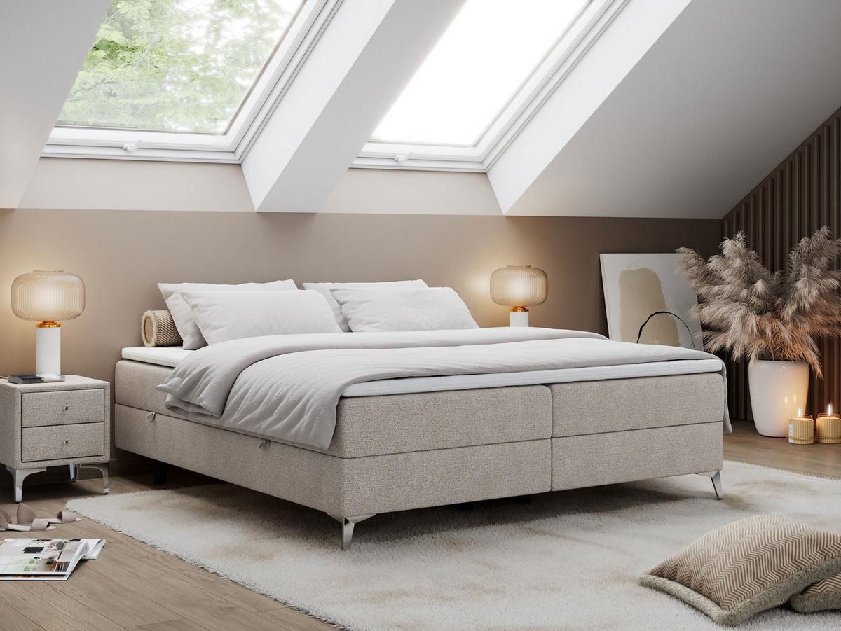 BOXBETT LESS 140/200 Beige Struktur - H3 - Beige, Holz/Textil (140/200cm) - MKS