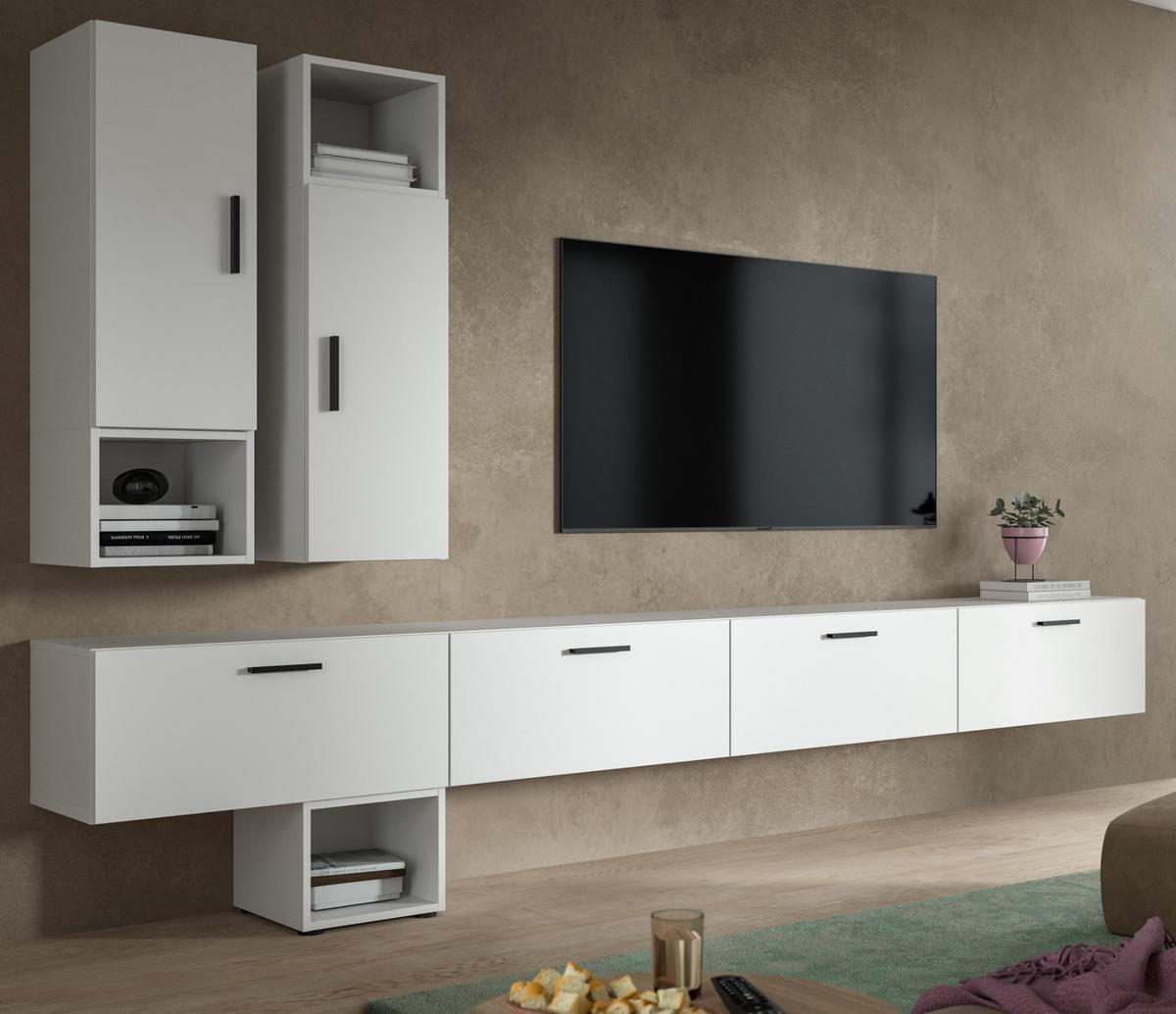 WOHNWAND weiß 300 cm, Wohnkombination hängend / stehend - Schwarz/Weiß, Holzwerkstoff/Kunststoff (300/178/34cm) - Inn.Furn