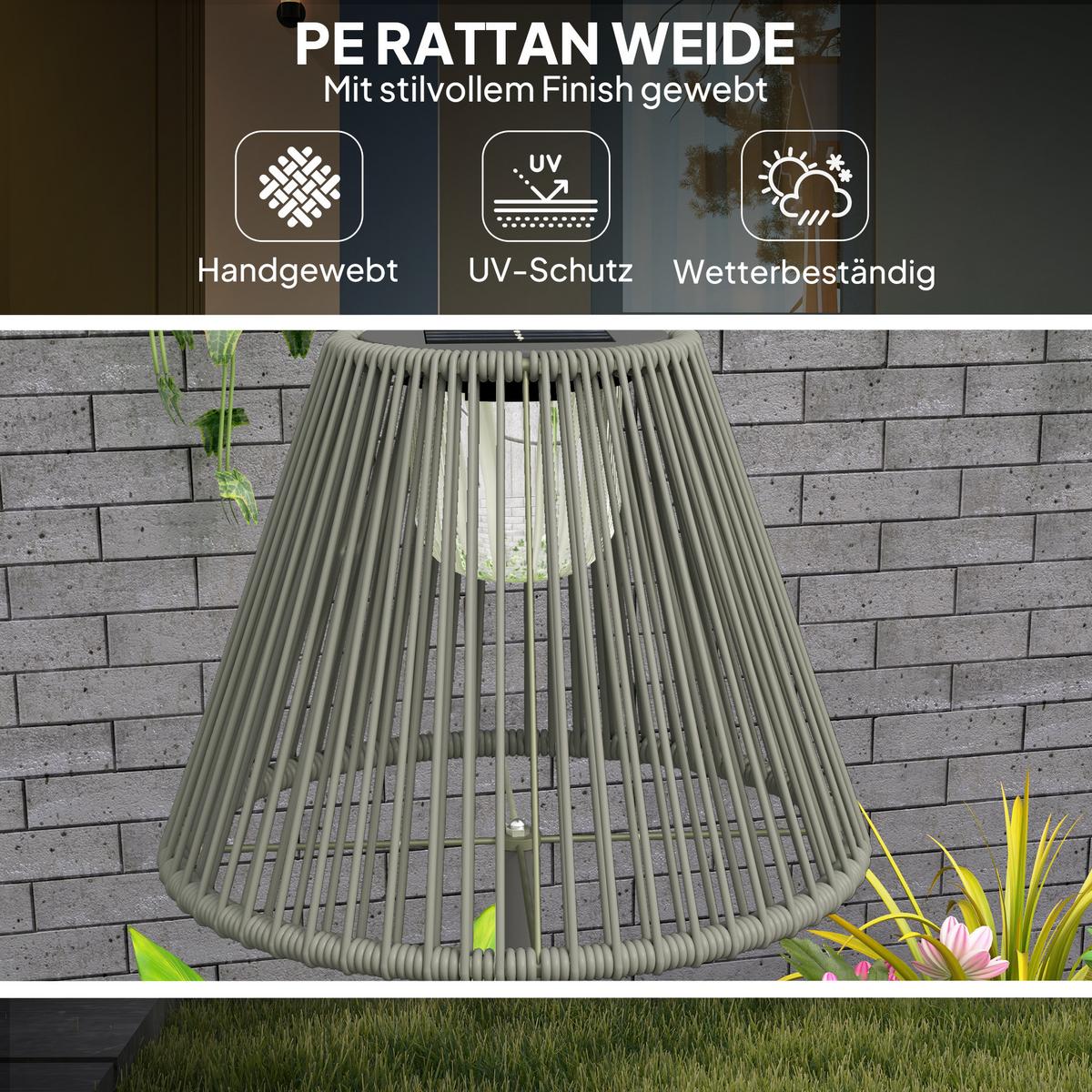 STEHLAMPE aus Rattan, Solarlampen mit Lichtsensor 25 LED-Lichte IP44 - Grau, Metall (33/33/135cm) - Outsunny