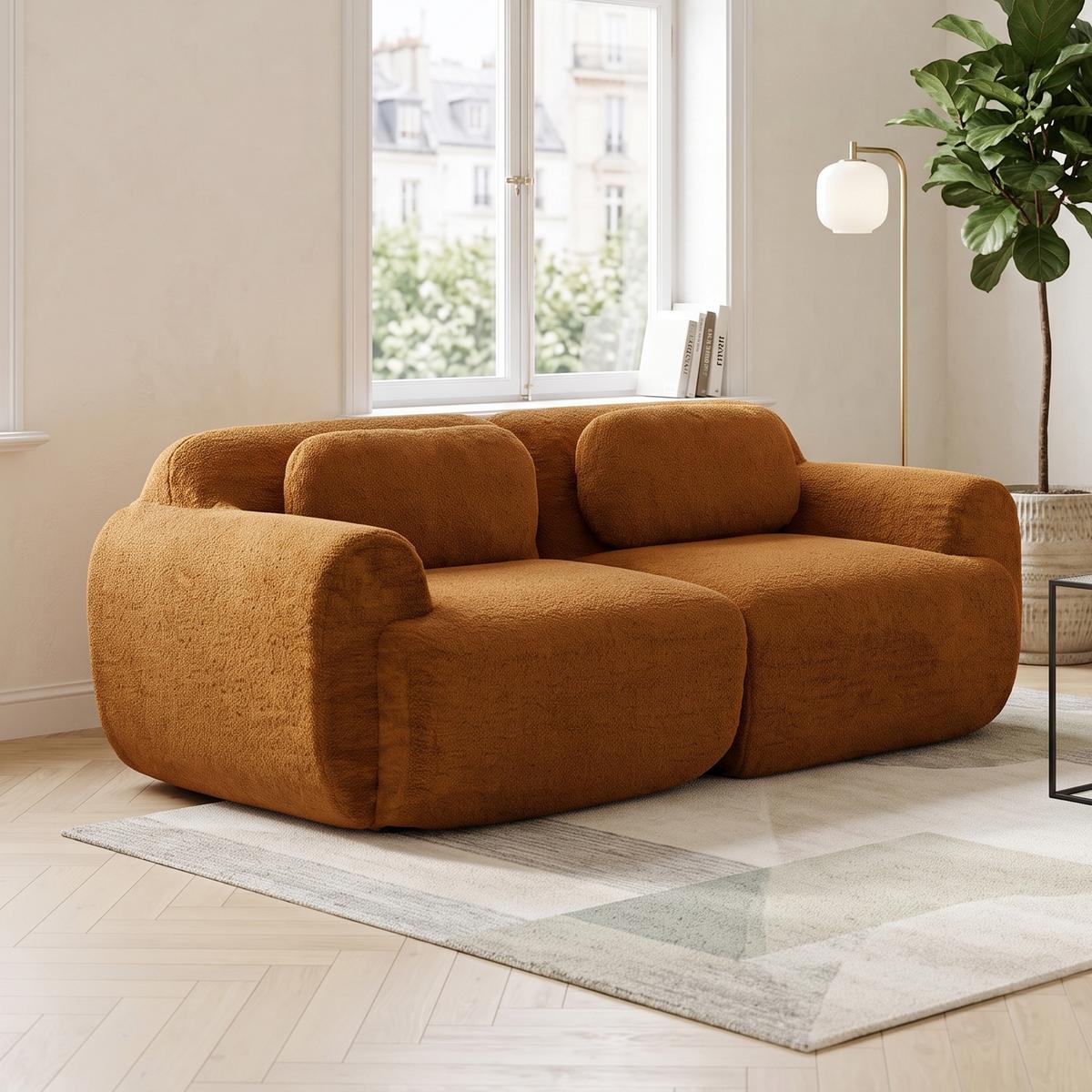 2-SITZER SOFA Modulares Chenille Kompressionssofa - Cognac, Textil (189/71/91cm) - Urban Meuble