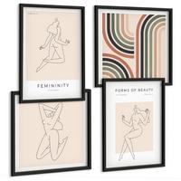 BILDER SET 4er Set - 50x50 cm & 40x60 cm Schwarzer Rahmen - Weibliche Silhouetten auf Plakaten - Schwarz, Kunststoff (50/50cm) - TULUP