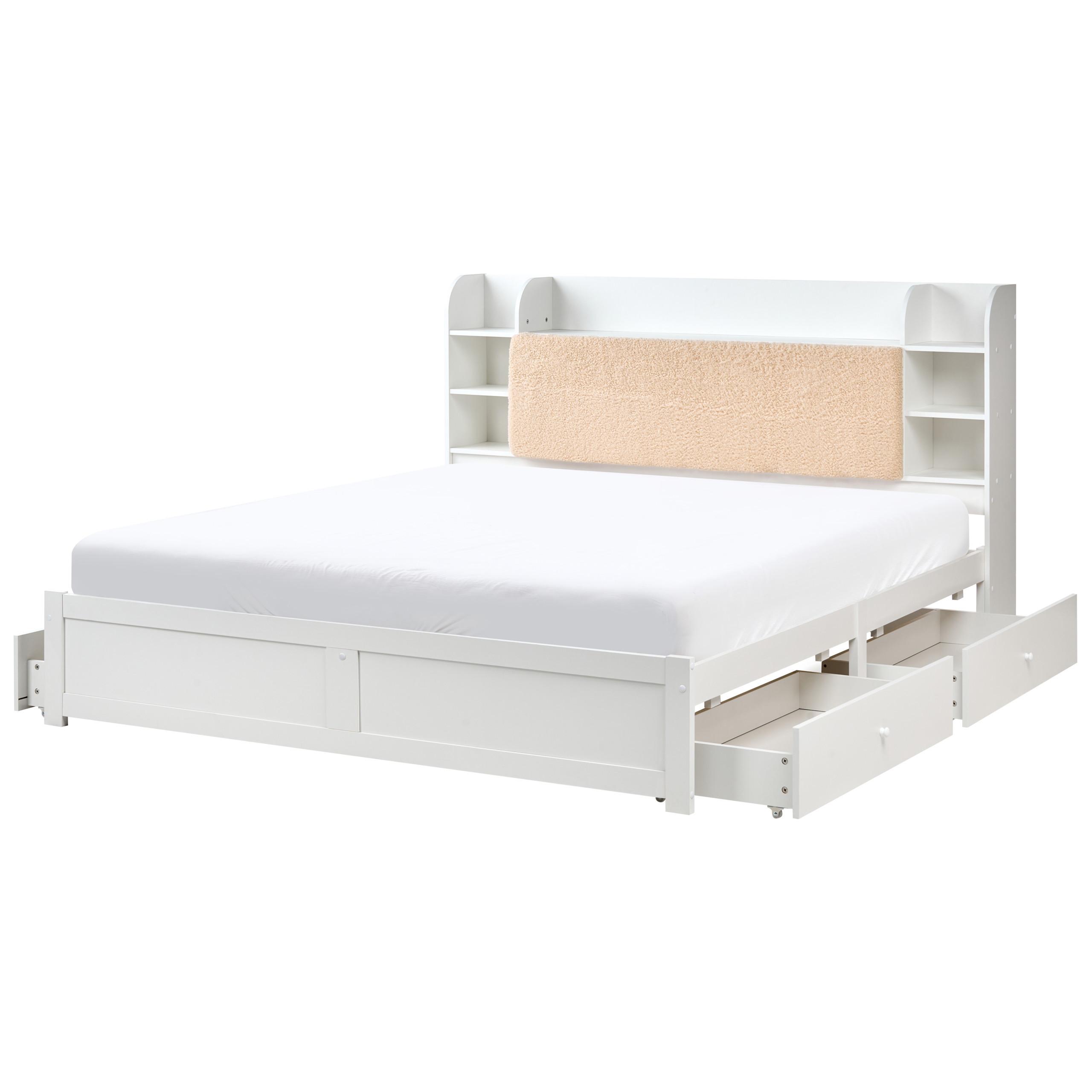 BETT mit Schubladen 180/200 cm MDF-Platte Weiß Bizou - Weiß, Holzwerkstoff (180/200cm) - Beliani