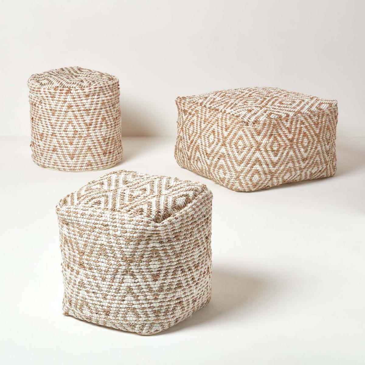 SITZPOUF Sierra mit Ethno-Muster, 60/60/30 cm - Beige, Textil (60/30/60cm) - Homescapes