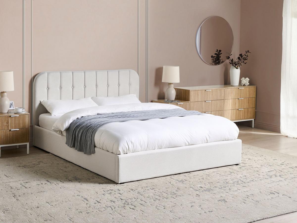 BETT mit Stauraum 160/200 cm Stoff Cremeweiß Challans - Creme, Textil (160/200cm) - Beliani