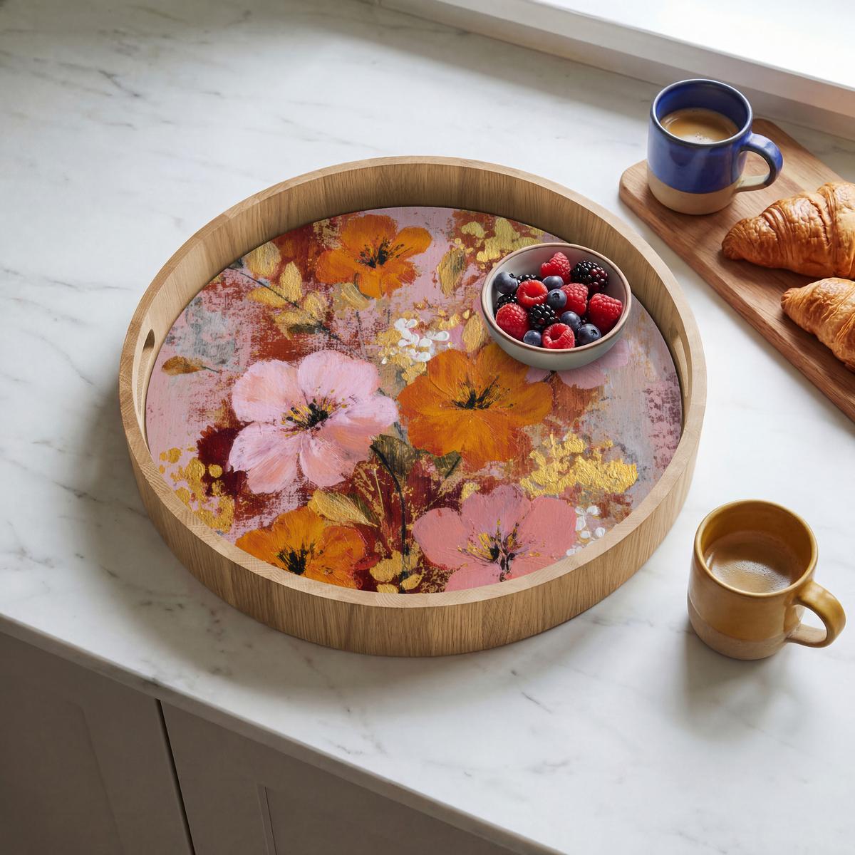 TABLETT Malerei - Blumen - Rustikal - Rosa 40x40 cm - Rosa, Holz (40/5/5cm) - OnlyWow
