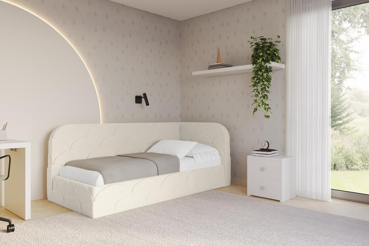 EINZELLBETT Jugendbett mit Bettkasten, Links - ELRY 80x200 Beige - Champagner, Holzwerkstoff/Textil (80/200cm) - ALTDECOR
