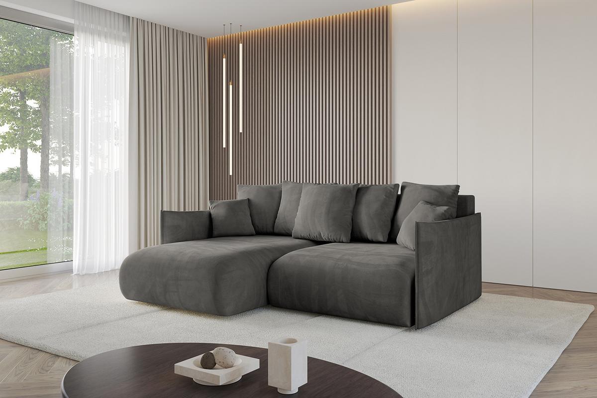 ECKSOFA Ottomane links ONESK-L 216x177x72 Dunkelgrau Velours - Dunkelgrau/Anthrazit, Holzwerkstoff/Kunststoff (216/177cm) - ALTDECOR