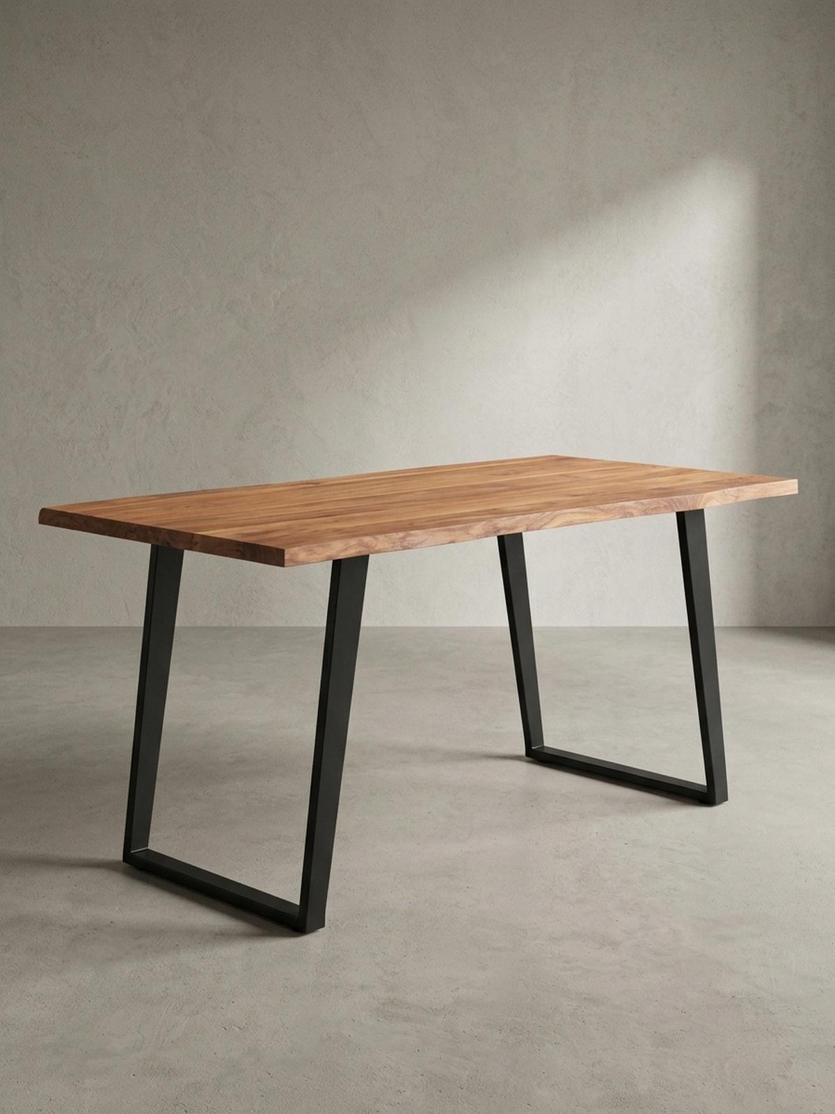 ESSTISCH Massivholz Baumkante Metall U-Gestell Handgefertigt ATOLL, Goldbraun-Schwarz 180x90x76 cm - Schwarz/Braun, Holz/Metall (90/180/76cm) - KADIMA DESIGN
