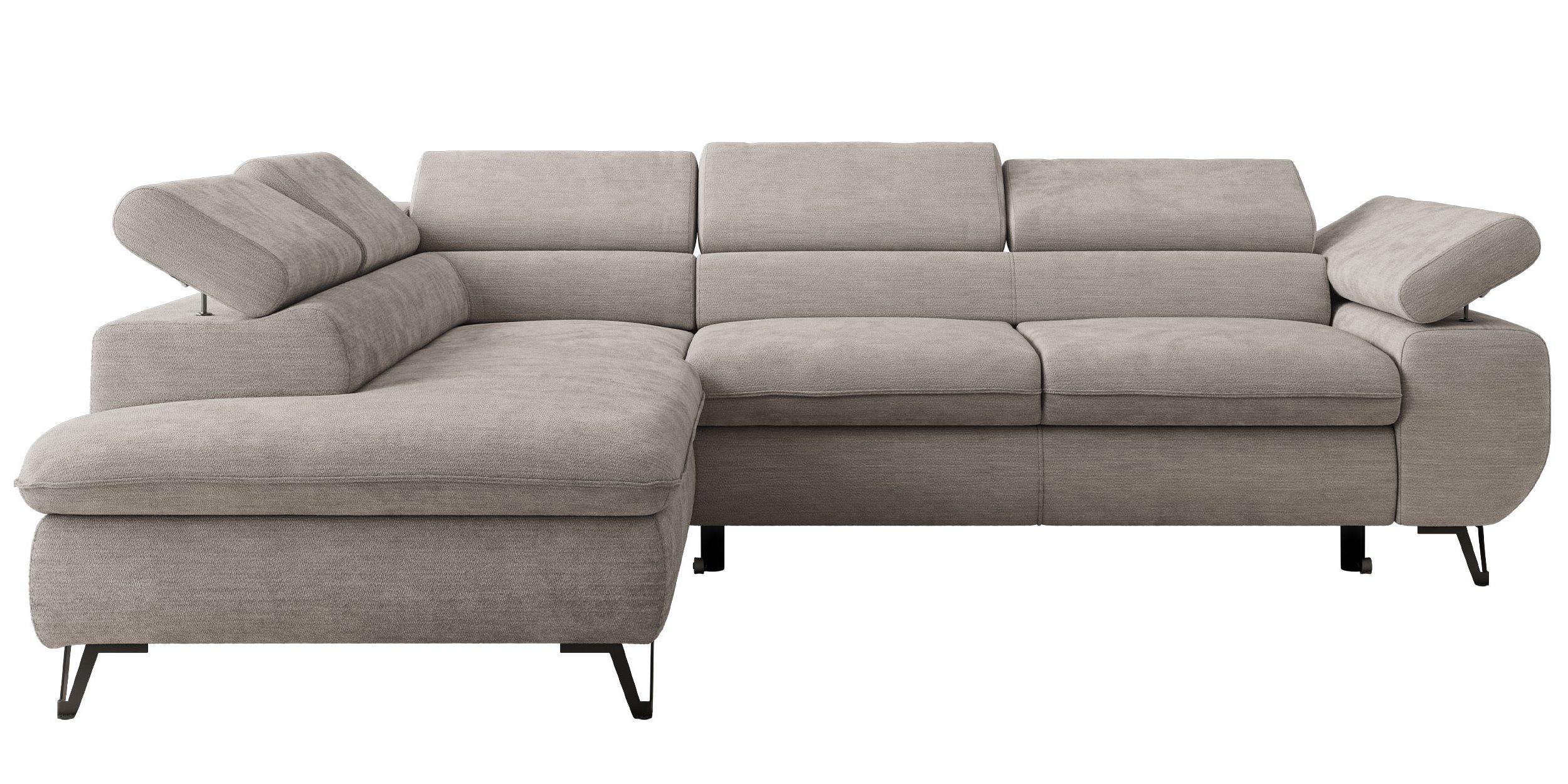 ECKSOFA PABLO L Hellgrau Schenille glatt - Links Seite mit Visco Topper - Hellgrau/Schwarz, Textil/Metall (208/273cm) - MKS