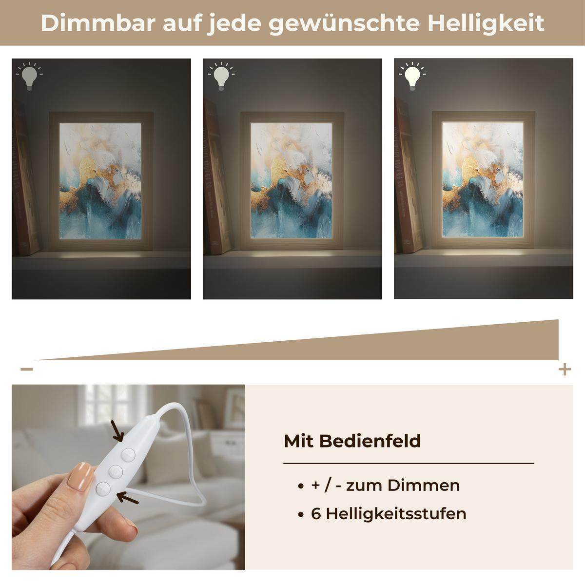 TISCHLEUCHTE Abstrakt - Kunst - Gold - Blau 15x20 cm - Aubergine, Holzwerkstoff (8/15/20cm) - OnlyWow