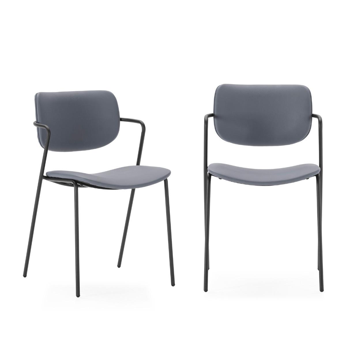 STÜHLEN (Set aus 2) mit schwarzen metallbeinen - maika 49/55/48 cm - Dunkelgrau, Kunststoff (55/48/49cm) - Calicosy