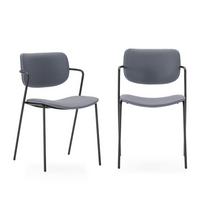 STÜHLEN (Set aus 2) mit schwarzen metallbeinen - maika 49/55/48 cm - Dunkelgrau, Kunststoff (55/48/49cm) - Calicosy