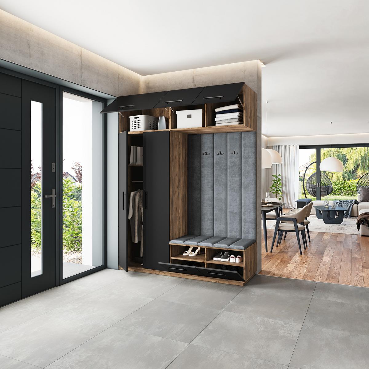 GARDEROBENSCHRANK REMA 180/240/60 cm Modern Garderobe-Set Eiche Lefkas - Eichefarben/Schwarz, Holzwerkstoff (180/240/60cm) - MASSENO