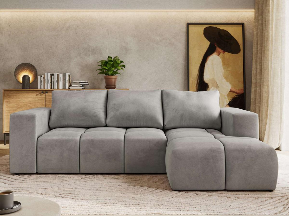 ECKSOFA MONIVA Hellgrau Velvet - Rechts - Hellgrau/Schwarz, Kunststoff/Textil (266/164cm) - MKS