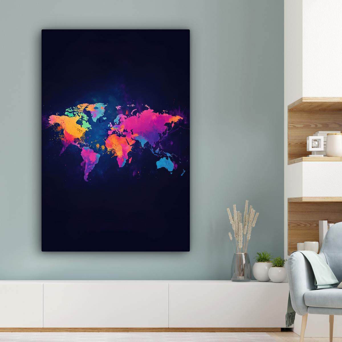 LEINWANDBILD Weltkarte - Bunt - Graffiti Deko XXL 80x120 cm - Multicolor, Textil (80/120cm) - MuchoWow