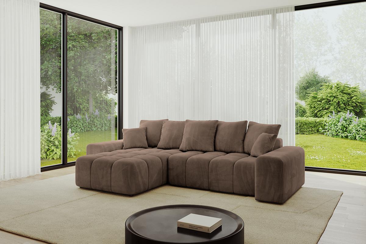 ECKSOFA Ottomane links ENIL-L 297x189x68 Braun Velours - Braun, Holzwerkstoff/Kunststoff (297/189cm) - ALTDECOR