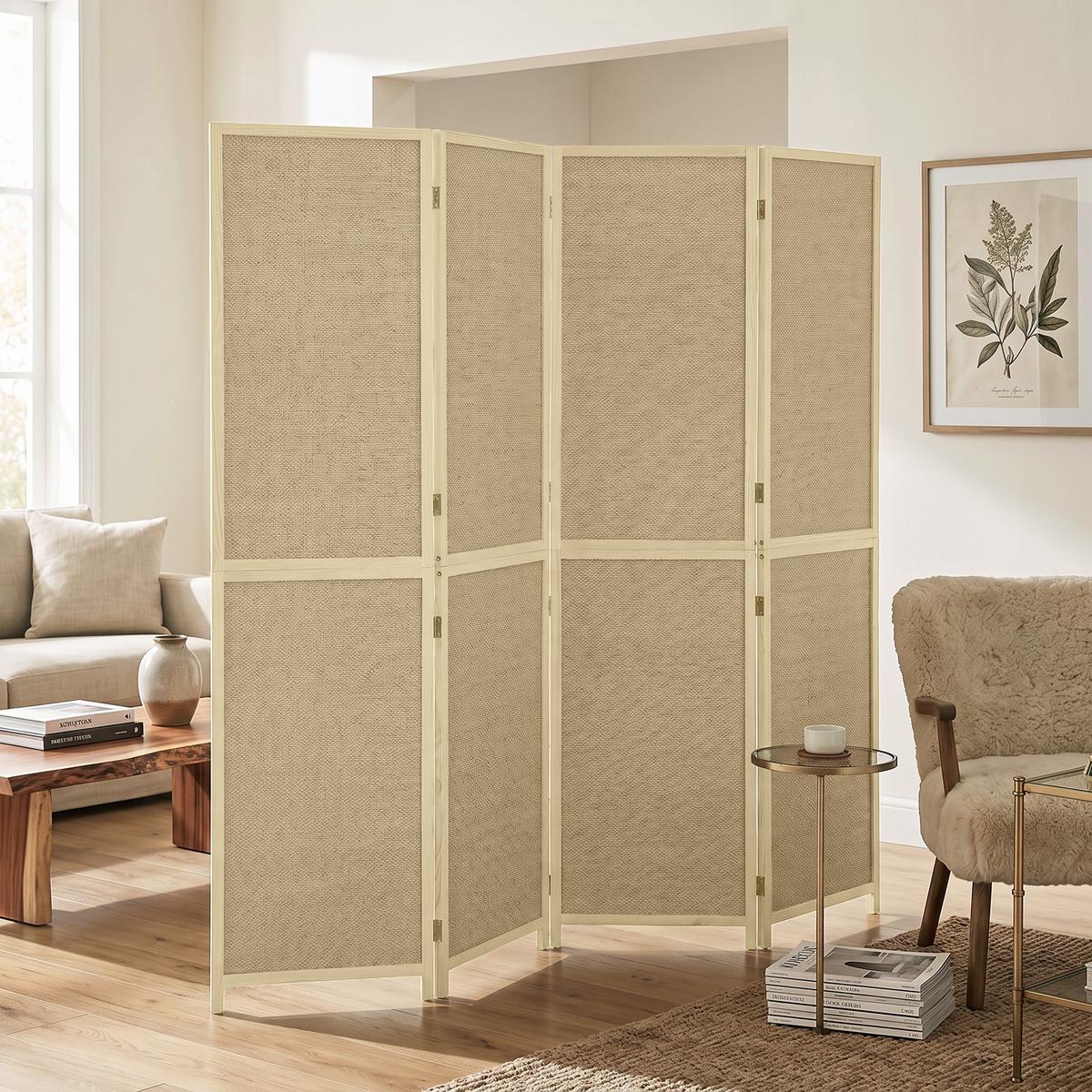 PARAVENT Bambus Kiefernholz Naturholz - Naturfarben, Holz/Naturmaterialen (1.7/180/180cm) - HOMCOM