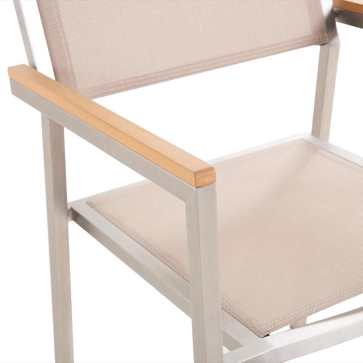 GARTENMÖBEL-SET 6-Sitzer Glasplatte schwarz Textilbespannung beige Grosseto - Beige/Silberfarben, Glas - Beliani