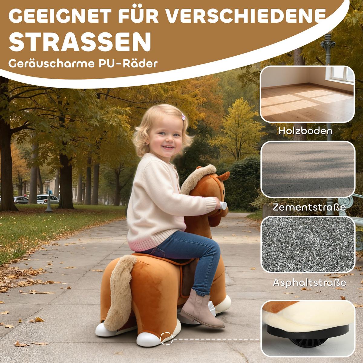 KINDER Elektroauto in Pferdform, 6V Kinderfahrzeug mit Musik, Fußpedal Braun - Braun, Textil (74/34/51cm) - AIYAPLAY